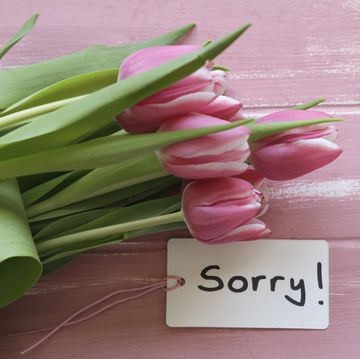 tulips bouquet and "sorry" message