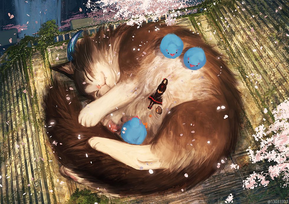 我養了一隻超巨大的貓！日本女孩創造了「人類與巨型寵物」生活的世界，這麼大一坨毛球好暖、好軟啊⋯⋯