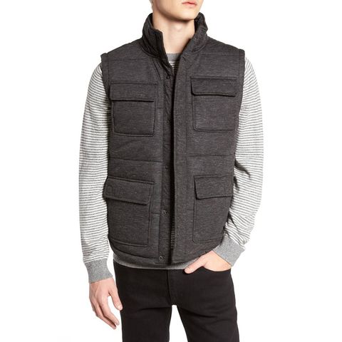 Clothing, Outerwear, Sweater vest, Vest, Sleeve, Jacket, Hood, Collar, Pocket, Neck, 