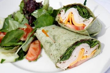 turkey and ham wrap with salad
