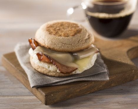 reduced fat turkey bacon and cage free egg white sandwich
