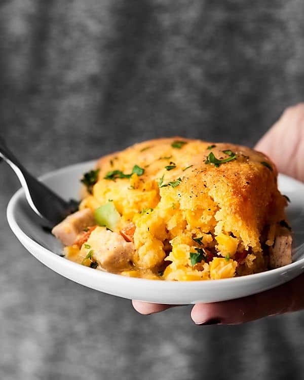 leftover turkey cornbread casserole on plate