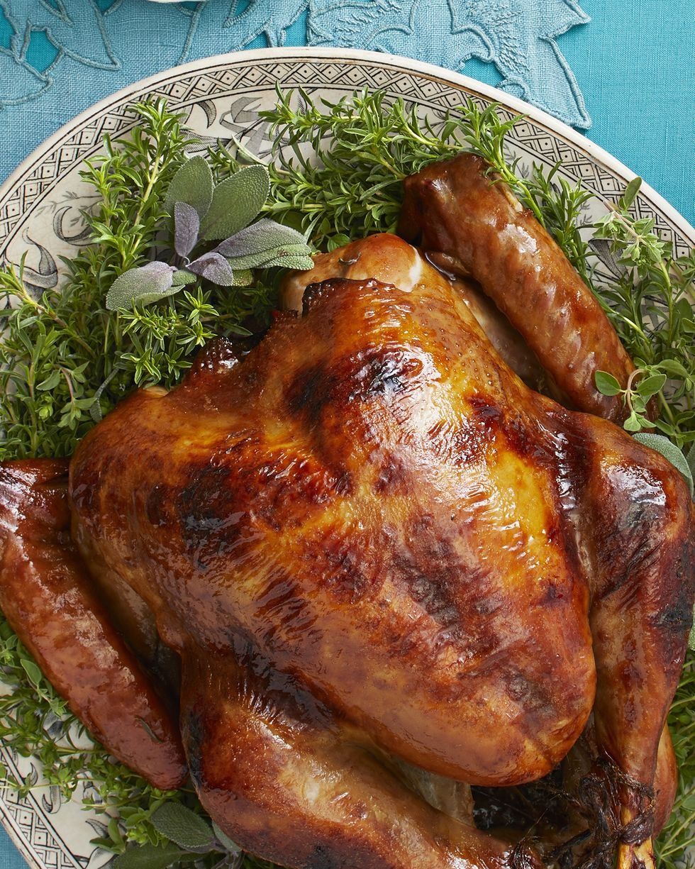 maple roasted turkey on bed of herbs