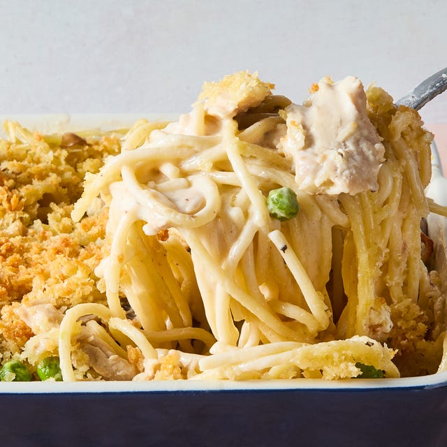 turkey tetrazzini in a casserole dish