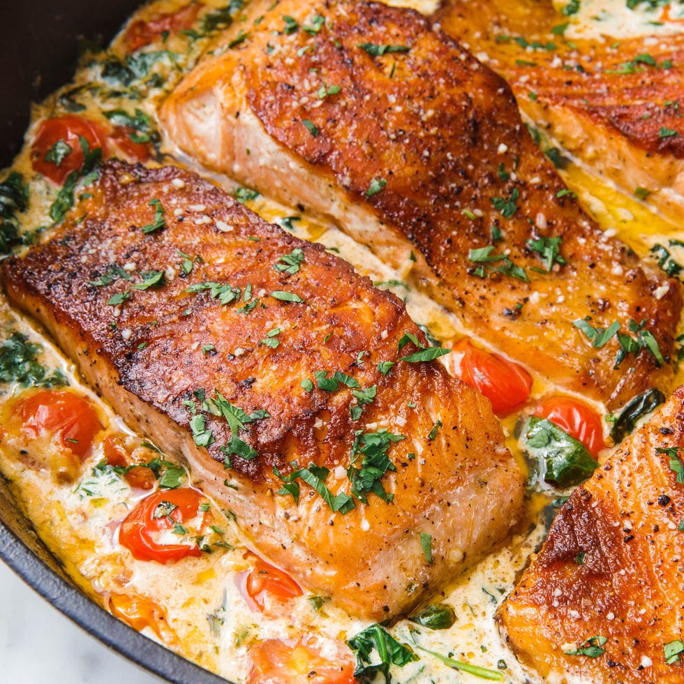 salmon in a creamy tuscan sauce