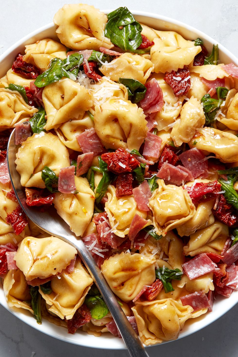 tortellini with salami, spinach, and sun dried tomatoes
