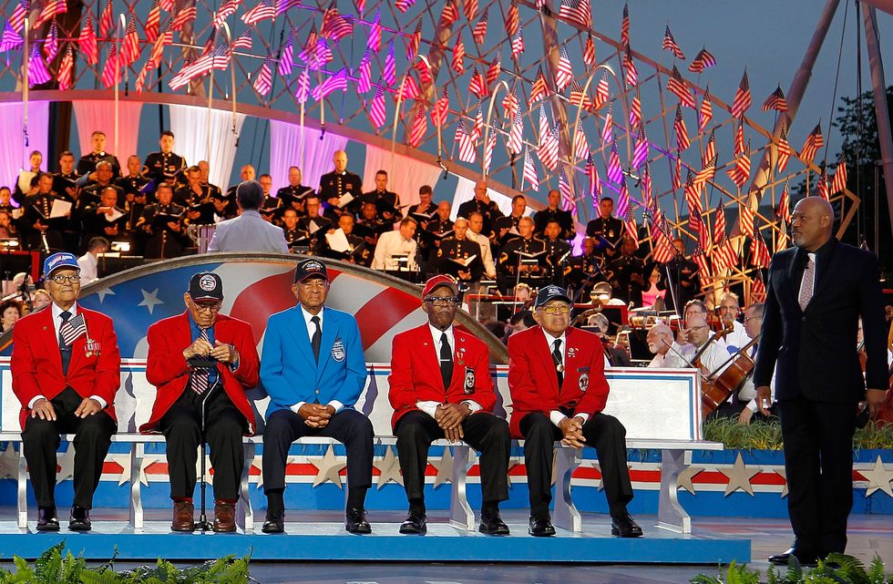 actor laurence fishburne pays tribute to members of the tuskegee airmen at pbs's 2017 national memorial day concert at us capitol, west lawn, in washington, dc