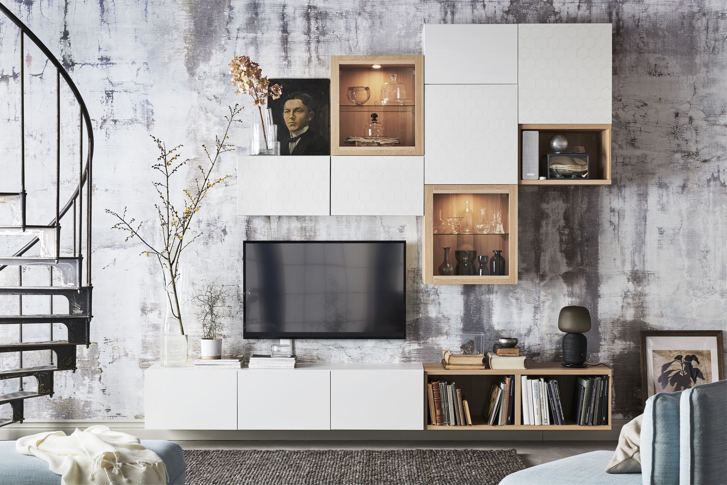 grey tv wall cabinet