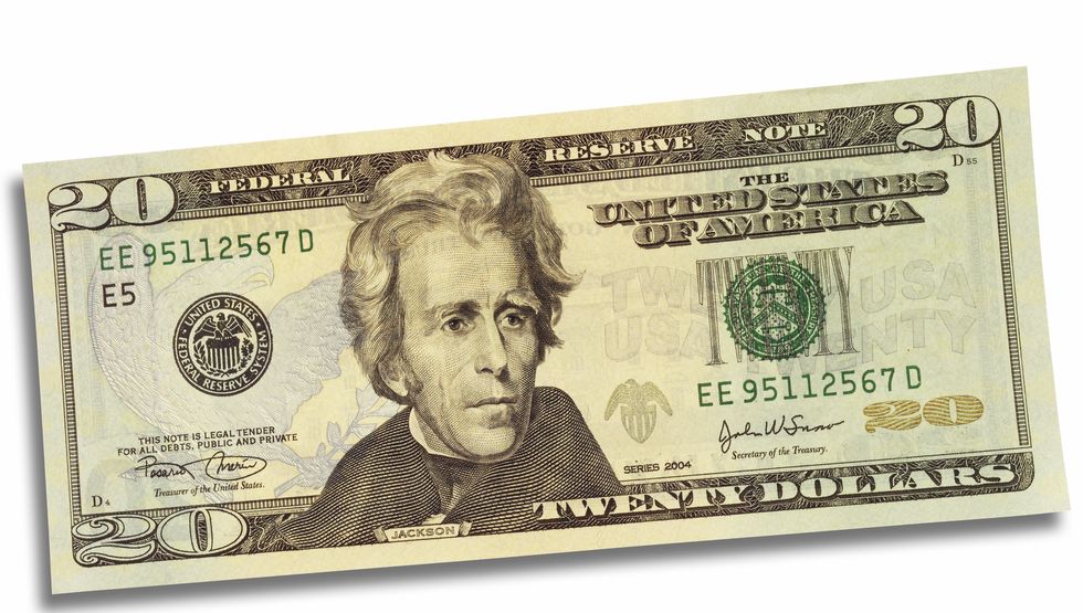 a greenish paper bill with a portrait of andrew jackson looking right