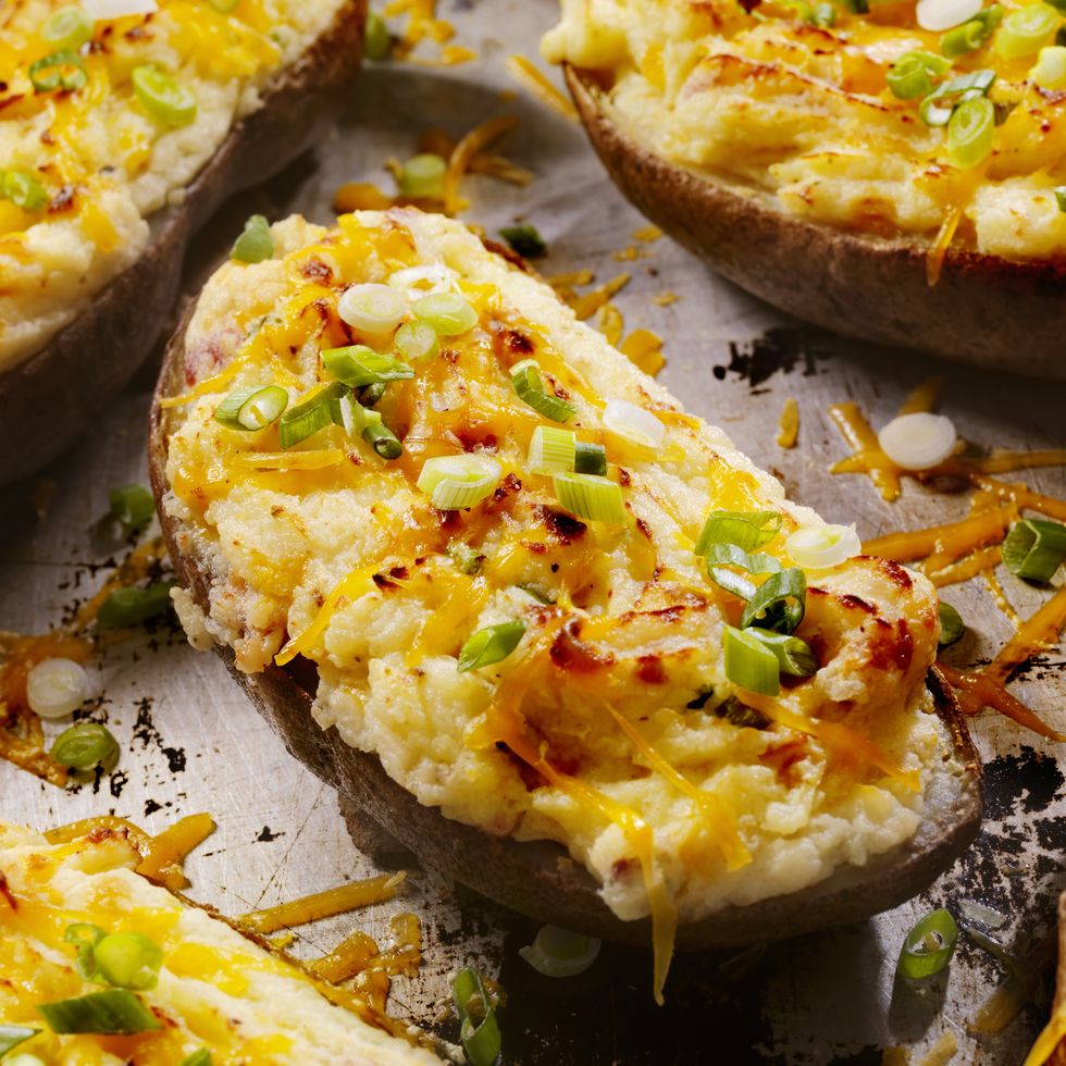 twice baked, stuffed potatoes with cheese and bacon