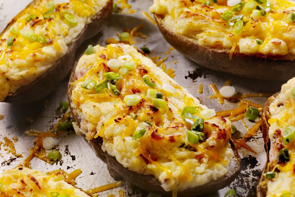 Twice Baked, Stuffed Potatoes with Cheese and Bacon
