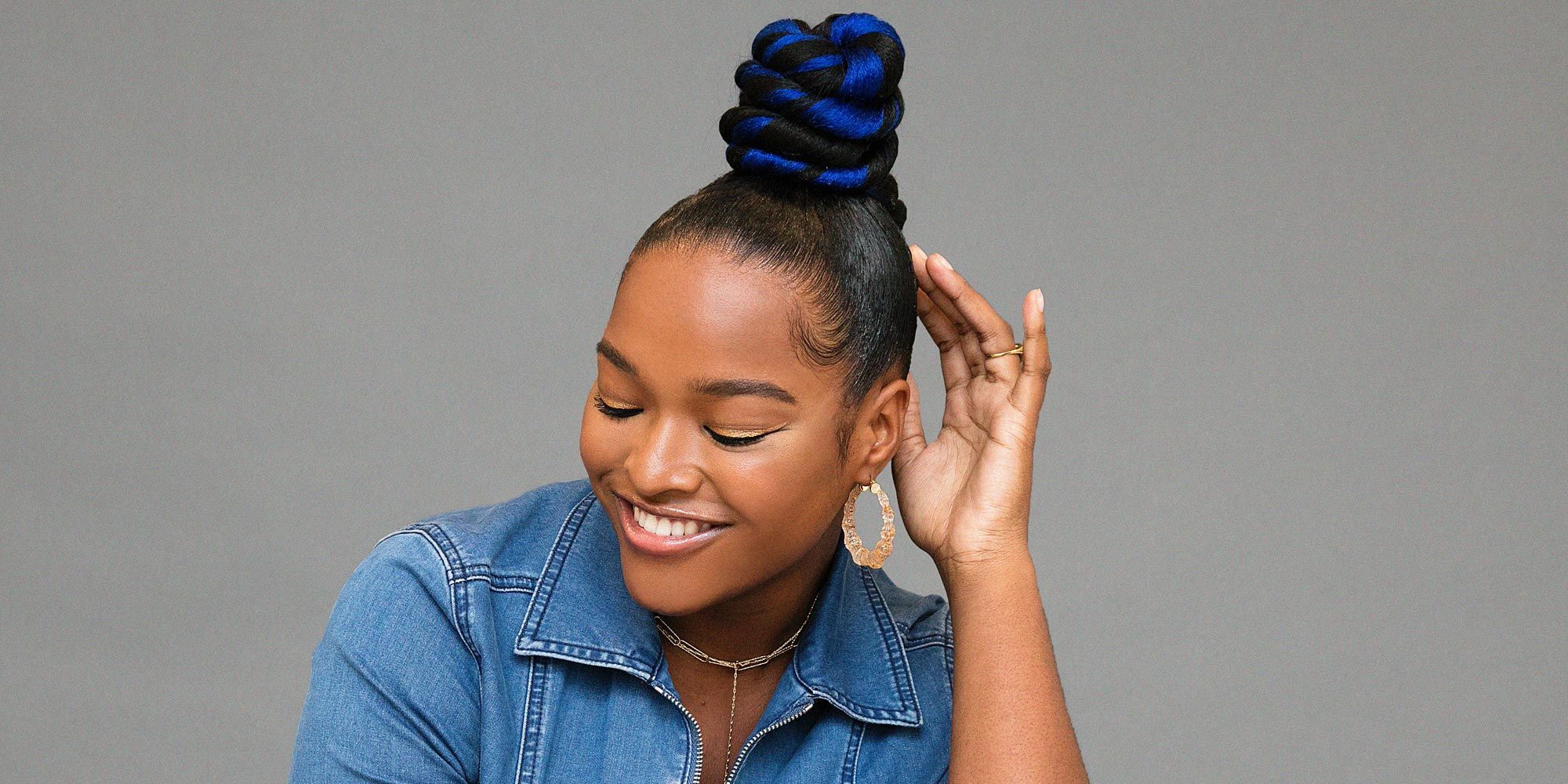 Exactly How to DIY This Twisted Blue Top Knot image