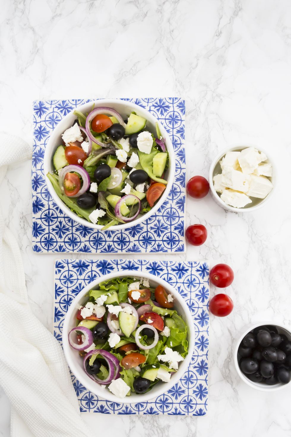 Two bowls of Greek salad