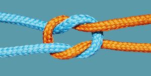 two coloured ropes knotted together