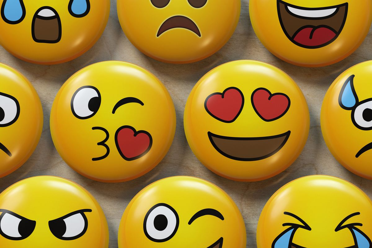 two emoji badges in love