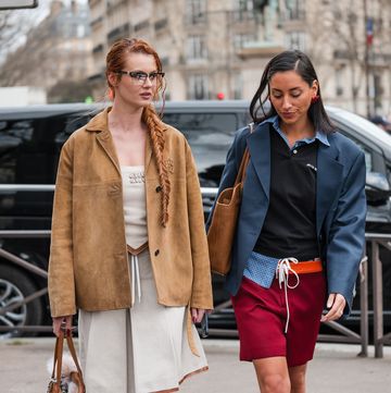 two girls wearing knee length shorts in paris