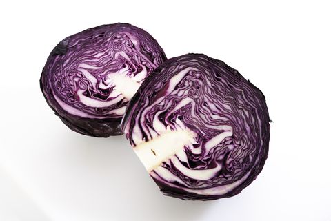 Two halves of red cabbage
