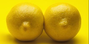 Two lemons arranged to look like a pair of breasts