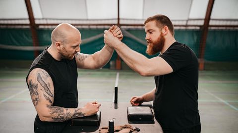 preview for How Much Can Arm Wrestlers Curl? | Men’s Health Muscle