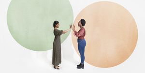 two people meeting in bubble