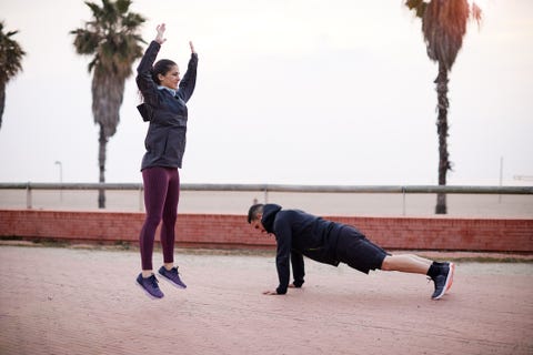 two people running