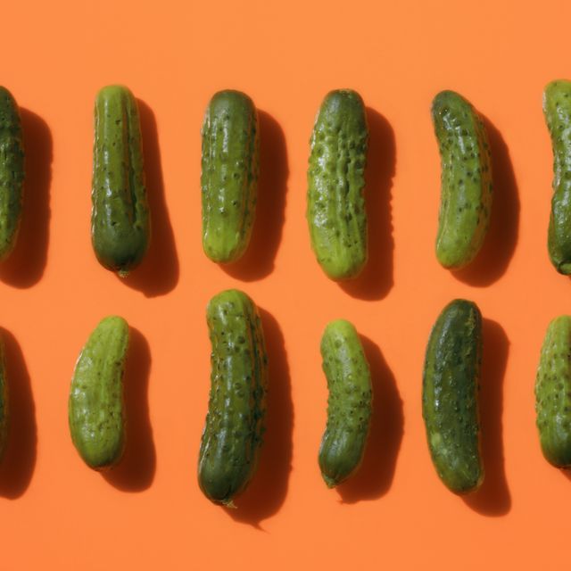 Two rows of pickles