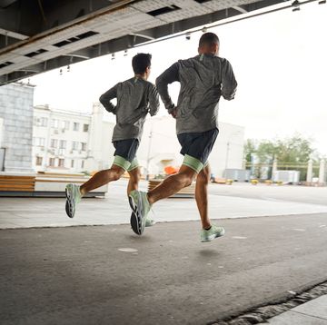 two runners training at outdoor