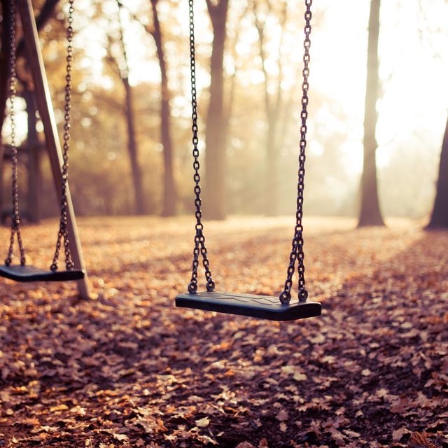 two swings on playground in sunlight