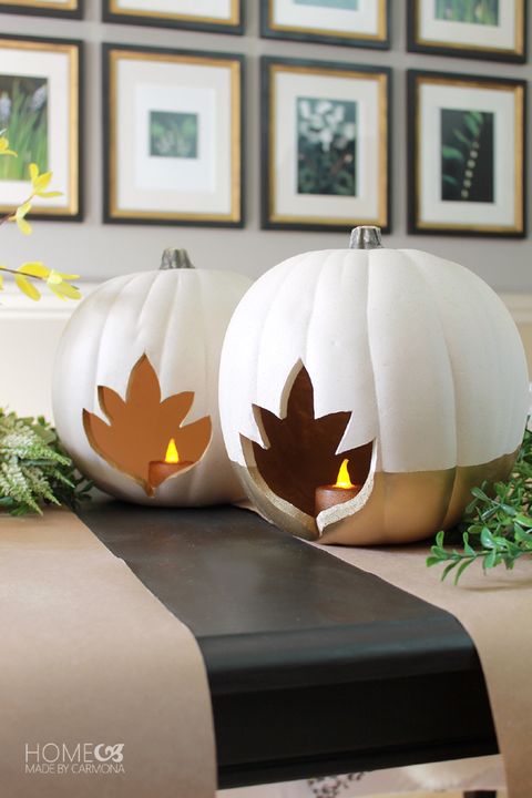 two tone leaf cutout pumpkins pumpkin decorating ideas