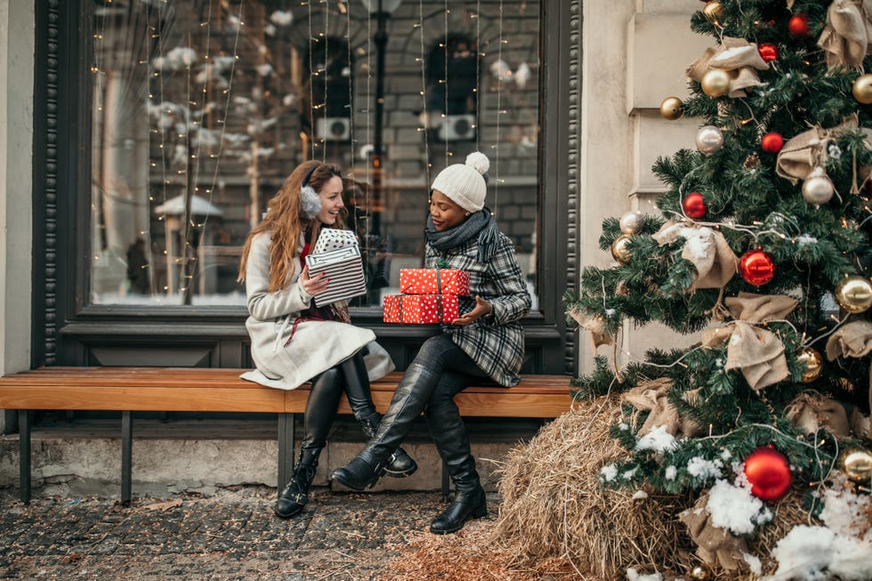 two young women shopping for christmas