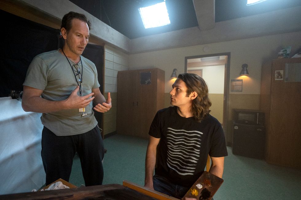 patrick wilson and ty simpkins on the set of insidious the red door