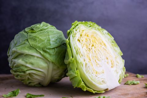 green cabbage cut in half