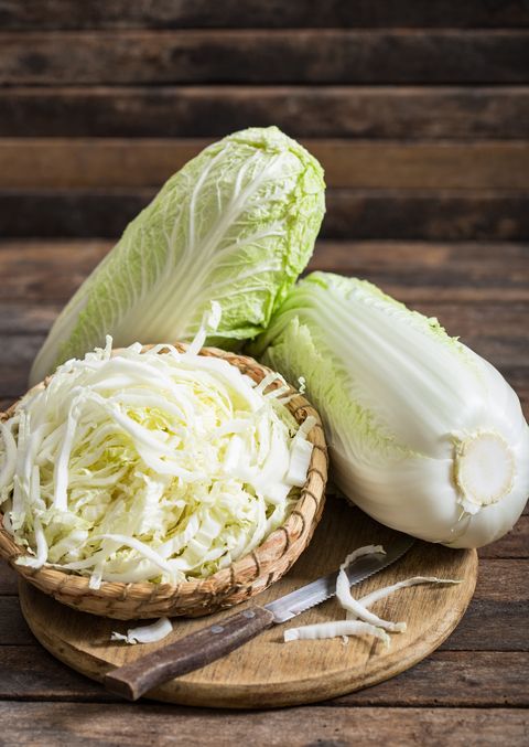 fresh and organic chinese cabbage with bowl shredded