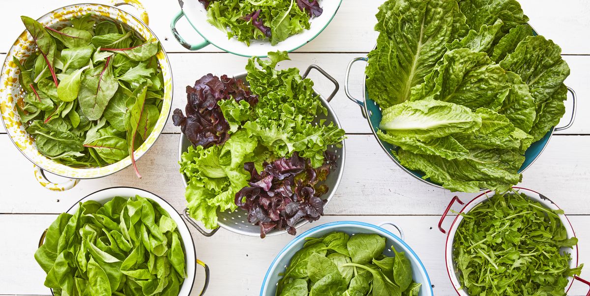 variety of lettuce overhead in bowls