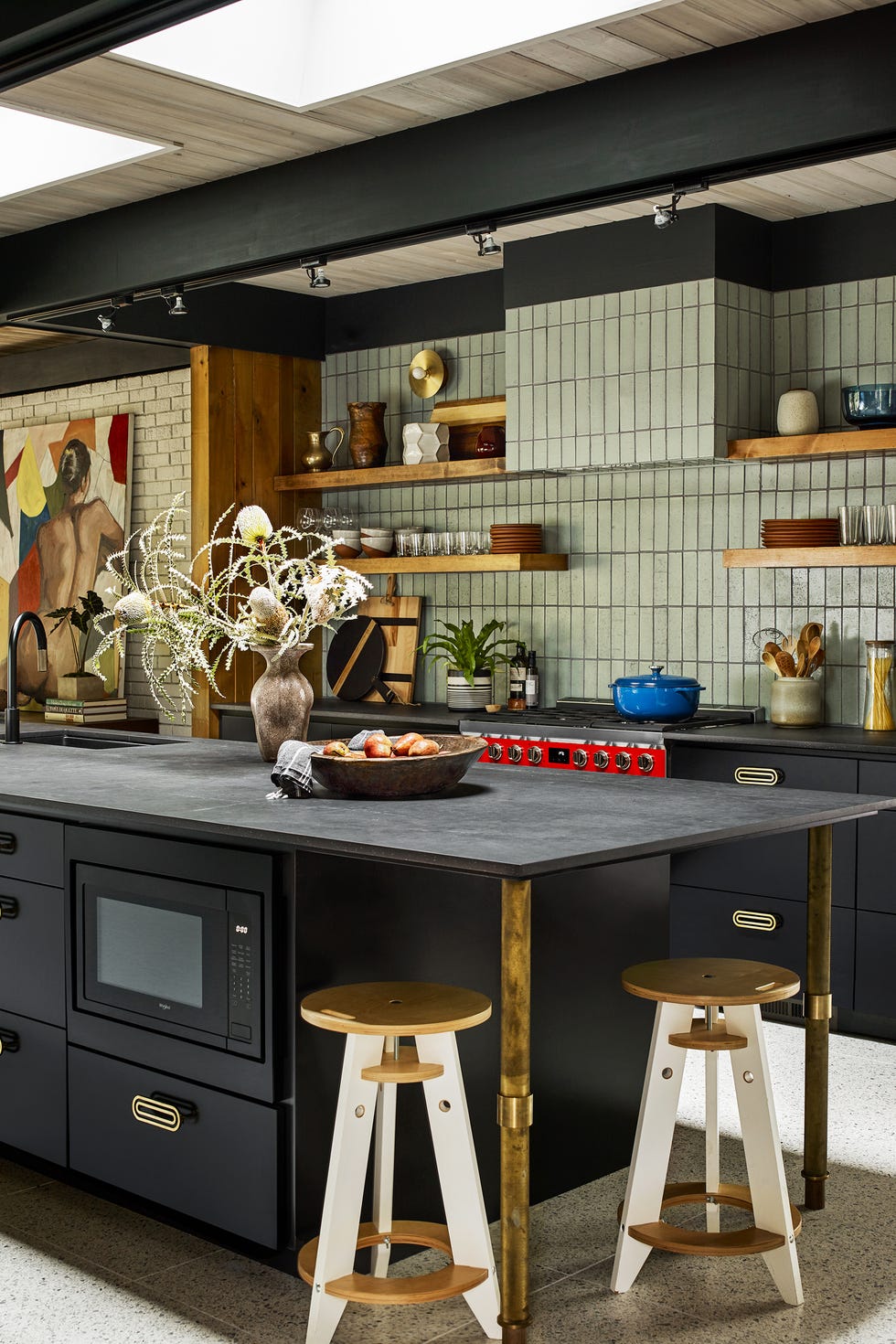 kitchen with skylight over island