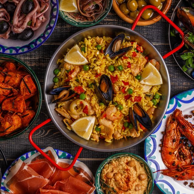 typical spanish tapas concept, top view