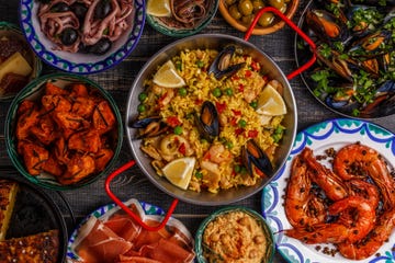 typical spanish tapas concept, top view