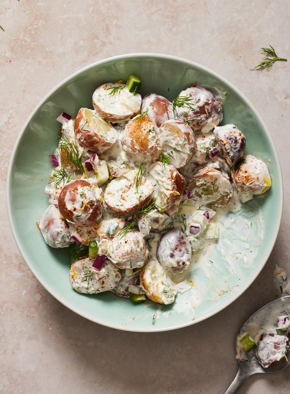 tzatziki potato salad with cucumbers red onions dill and yogurt