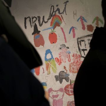 yahidne, ukraine january 17, 2024 childrens drawings cover the wall in the basement of the school where russian occupiers held more than 300 residents, including 77 children, captive from march 3 to 30, 2022, yahidne, chernihiv region, northern ukraine photo credit should read kirill chubotin ukrinformfuture publishing via getty images