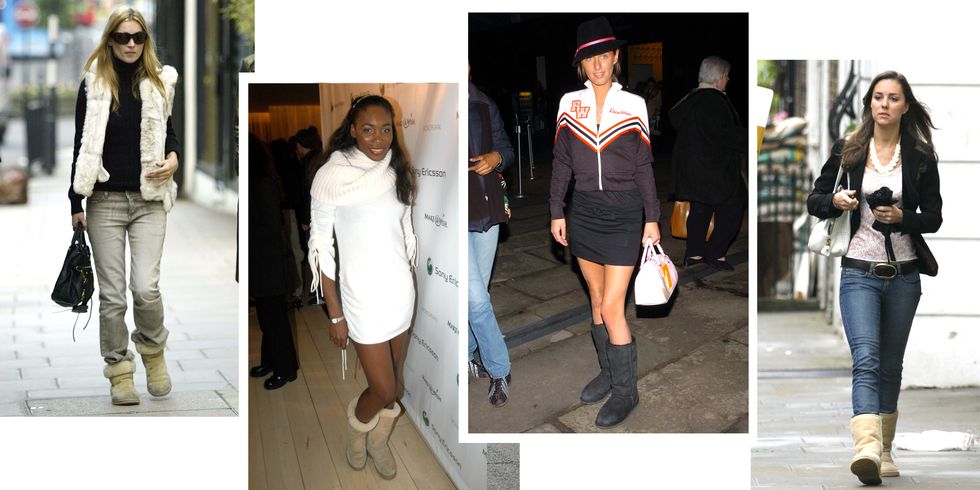 a collage of kate moss, venus williams, paris hilton, and princess kate walking down the street in ugg boots
