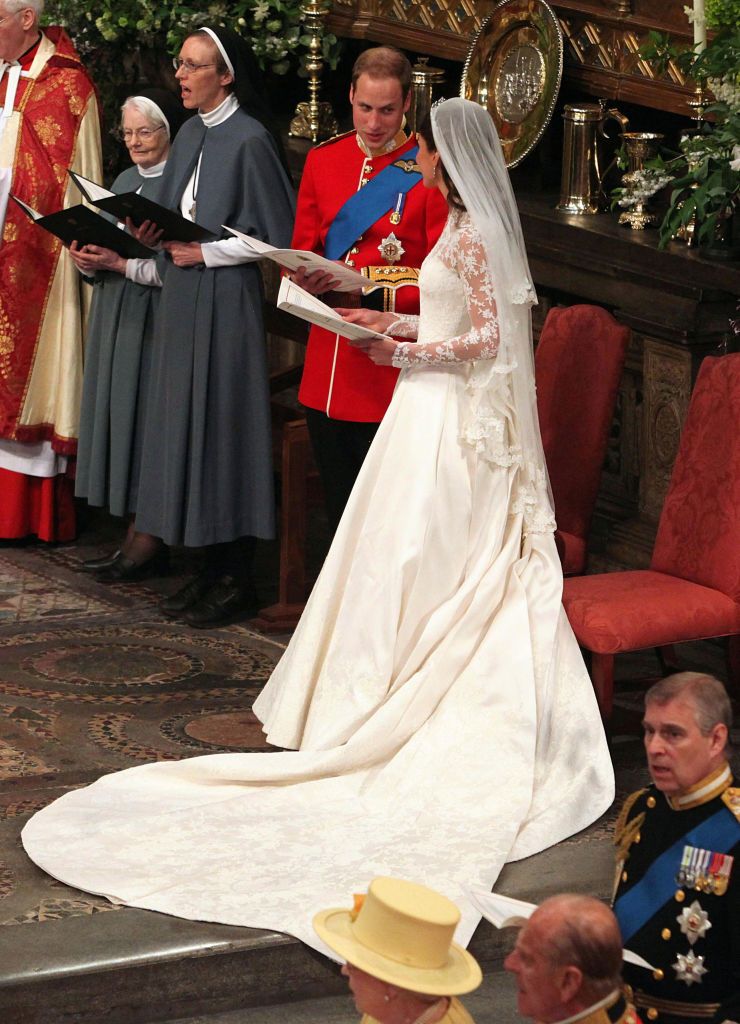 prince william and and his new bride kate at westminster abbey, london, during their wedding service   photo by anthony devlinpa images via getty images
