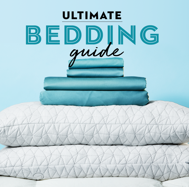 ultimate bedding guide lead image with pillows and blue sheets