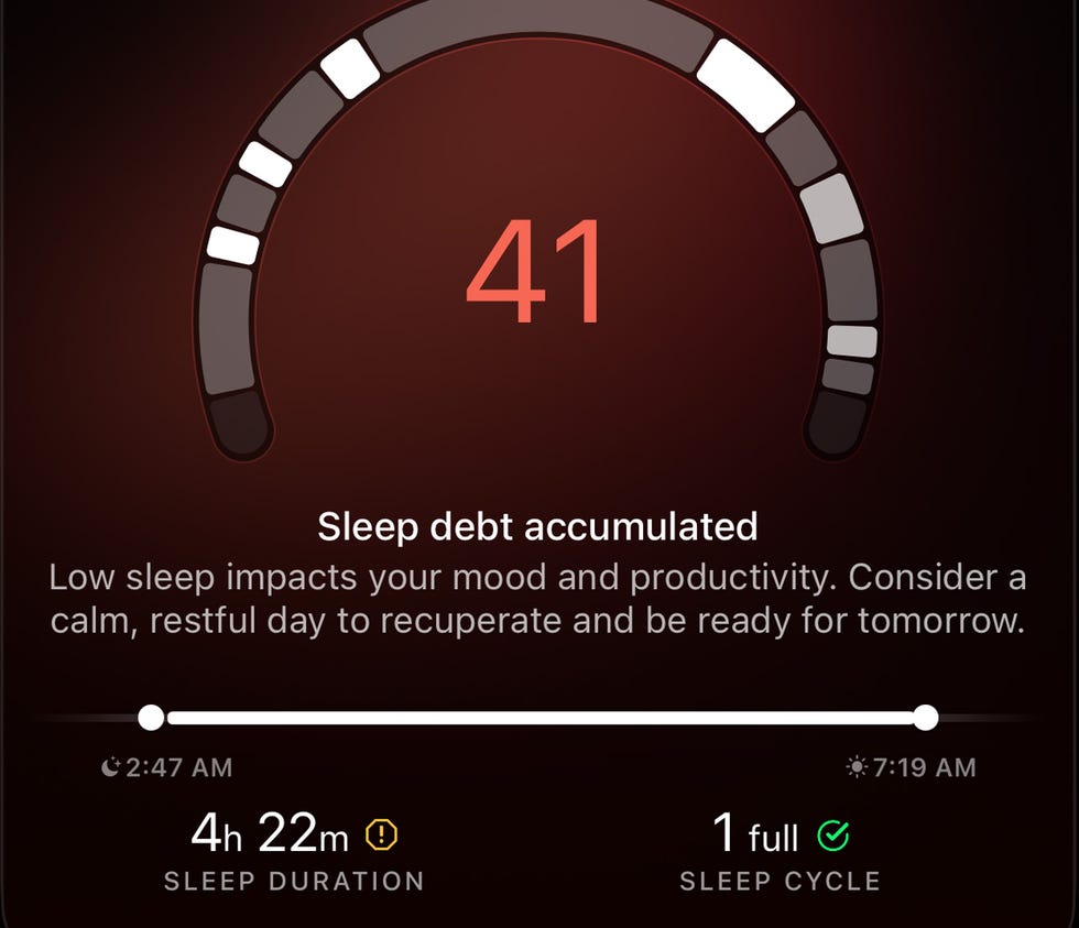 screenshot of an app displaying a sleep score