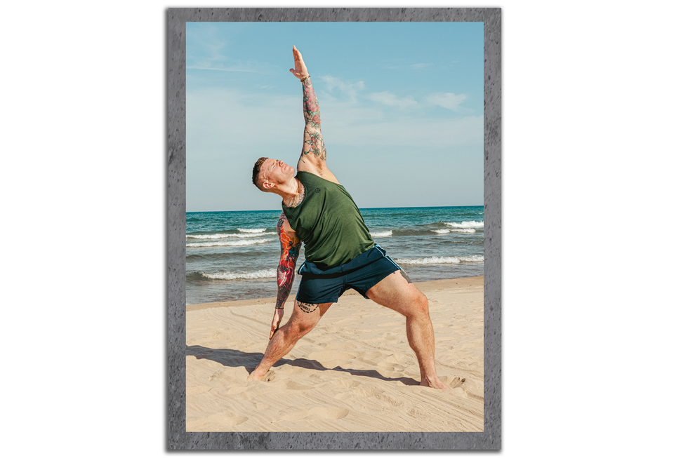 ryan lennon doing yoga on the beach