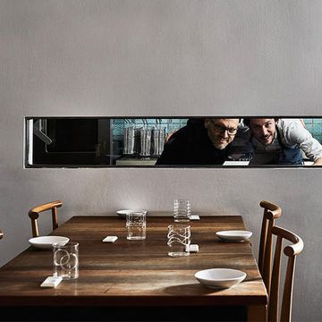 Room, Table, Furniture, Wall, Interior design, Coffee table, Material property, Restaurant, Photography, Rectangle, 
