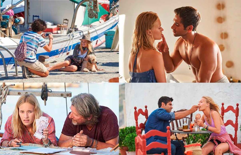 valerie huber, daniel rodic y michael fitz en distintas escenas de la película 'un verano en miconos'