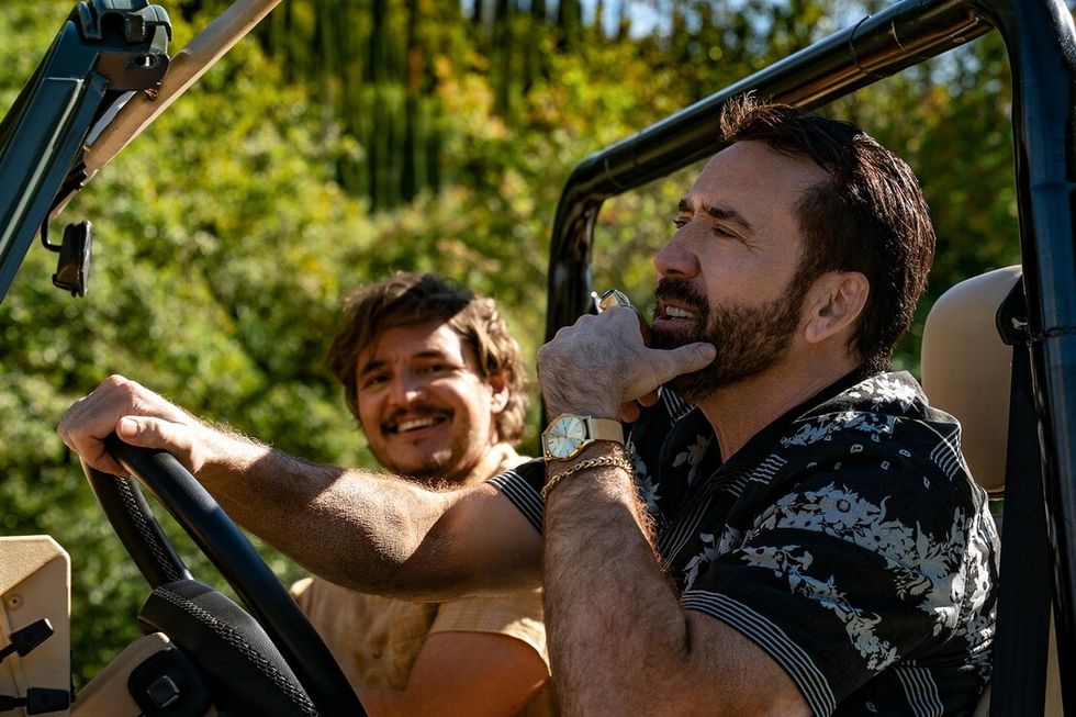 pedro pascal as javi and nicolas cage as nic cage in the unbearable weight of massive talent photo credit katalin vermeslionsgate