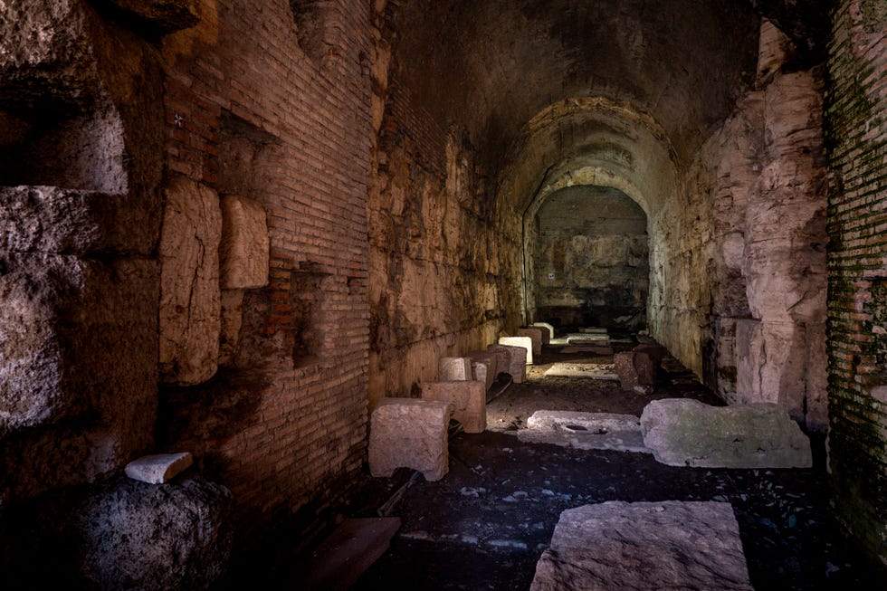 under the stage floor of the colosseum in rome, where animals were held