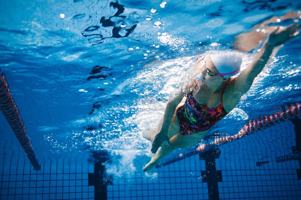Underwater shot of swimmer training in the pool