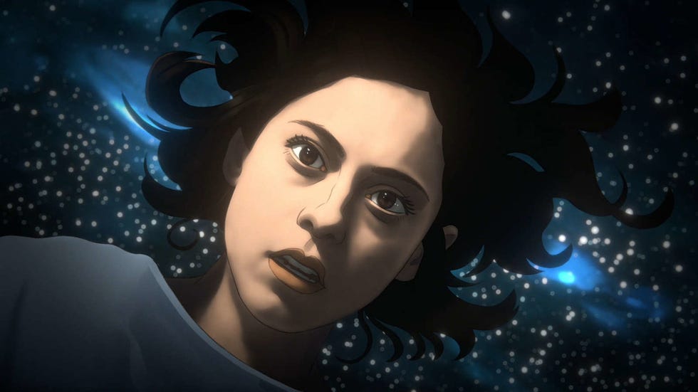 face, cg artwork, illustration, beauty, eye, black hair, darkness, space, art, animation,